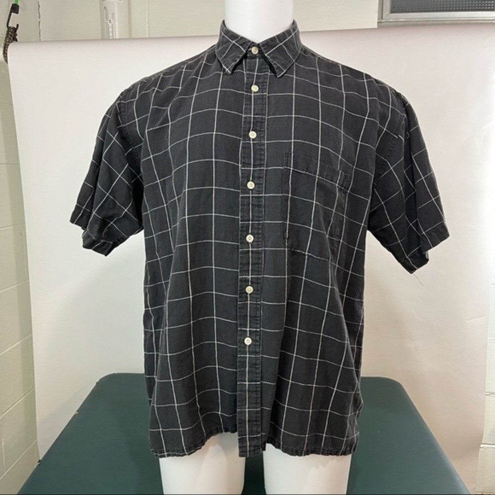 Men's J. Riggings Sportswear Black Plaid Button Down crew short sleeve (477)